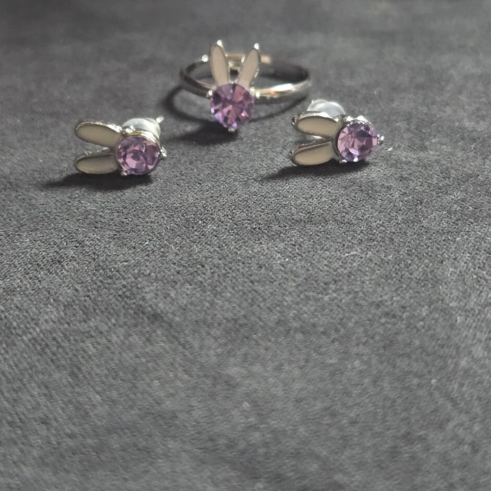 Bunny Lilac Kids Earring & Ring Set-NWT